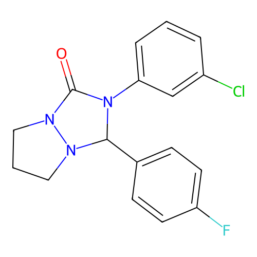 2-(3-chlorophenyl)-3-(4-fluorophenyl)tetrahydro-1H,5H-pyrazolo[1,2-a][1,2,4]triazol-1-one structure
