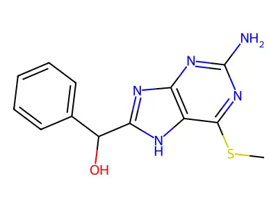 (2-amino-6-methylsulfanyl-7H-purin-8-yl)-phenylmethanol structure