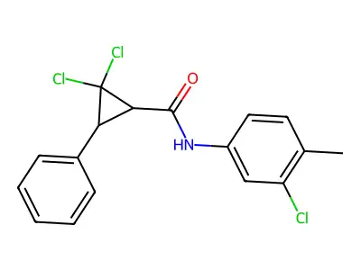2,2-dichloro-N-(3-chloro-4-methylphenyl)-3-phenylcyclopropane-1-carboxamide structure