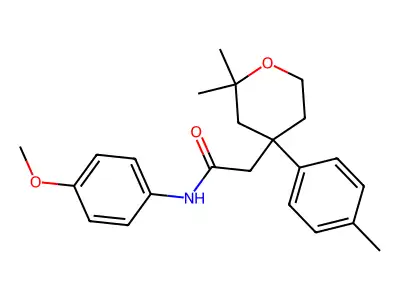 2-[2,2-dimethyl-4-(4-methylphenyl)oxan-4-yl]-N-(4-methoxyphenyl)acetamide structure