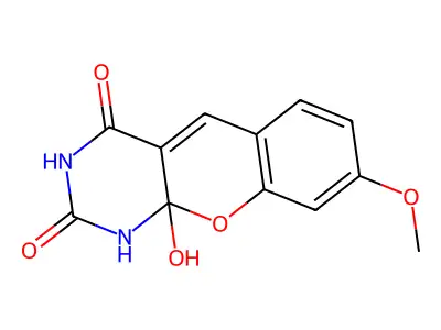 10a-hydroxy-8-methoxy-1,10a-dihydro-2H-chromeno[2,3-d]pyrimidine-2,4(3H)-dione structure