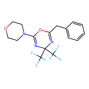 2-Benzyl-6-morpholin-4-yl-4,4-bis(trifluoromethyl)-1,3,5-oxadiazine structure
