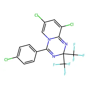 7,9-dichloro-4-(4-chlorophenyl)-2,2-bis(trifluoromethyl)-2H-pyrido[1,2-a][1,3,5]triazine structure