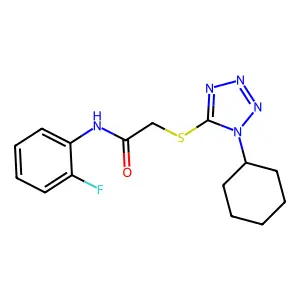 2-[(1-cyclohexyl-1H-tetrazol-5-yl)sulfanyl]-N-(2-fluorophenyl)acetamide structure