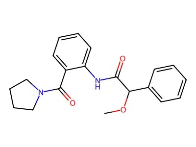 2-methoxy-2-phenyl-N-[2-(pyrrolidin-1-ylcarbonyl)phenyl]acetamide structure