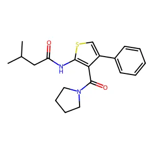 3-methyl-N-(4-phenyl-3-(pyrrolidine-1-carbonyl)thiophen-2-yl)butanamide structure