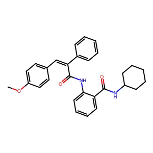 N-cyclohexyl-2-[[(E)-3-(4-methoxyphenyl)-2-phenylprop-2-enoyl]amino]benzamide structure