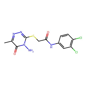 2-[(4-amino-6-methyl-5-oxo-4,5-dihydro-1,2,4-triazin-3-yl)sulfanyl]-N-(3,4-dichlorophenyl)acetamide structure