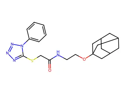 N-[2-(1-adamantyloxy)ethyl]-2-(1-phenyltetrazol-5-yl)sulfanylacetamide structure