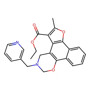 ethyl 6-methyl-3-(pyridin-3-ylmethyl)-3,4-dihydro-2H-furo[3',2':3,4]naphtho[2,1-e][1,3]oxazine-5-carboxylate structure