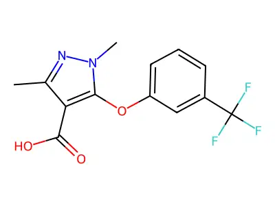 1,3-Dimethyl-5-[3-(trifluoromethyl)phenoxy]-1H-pyrazole-4-carboxylic acid structure