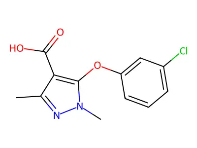 5-(3-chlorophenoxy)-1,3-dimethyl-1H-pyrazole-4-carboxylic acid structure