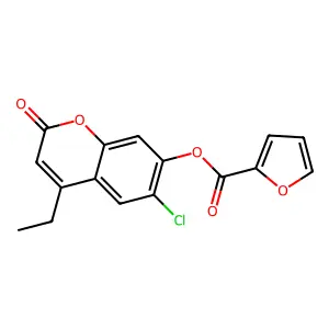 6-chloro-4-ethyl-2-oxo-2H-chromen-7-yl furan-2-carboxylate structure