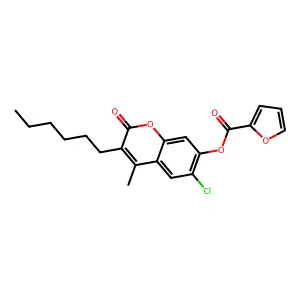 6-chloro-3-hexyl-4-methyl-2-oxo-2H-chromen-7-yl furan-2-carboxylate structure