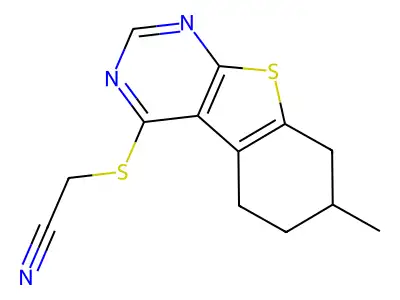 2-[(7-methyl-5,6,7,8-tetrahydro-[1]benzothiolo[2,3-d]pyrimidin-4-yl)sulfanyl]acetonitrile structure