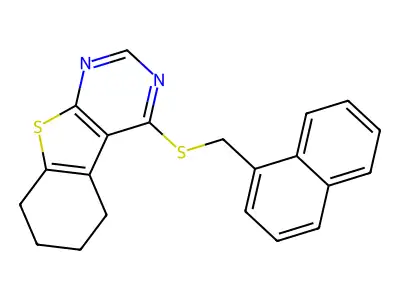 4-[(naphthalen-1-ylmethyl)sulfanyl]-5,6,7,8-tetrahydro[1]benzothieno[2,3-d]pyrimidine structure