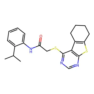 N-[2-(propan-2-yl)phenyl]-2-(5,6,7,8-tetrahydro[1]benzothieno[2,3-d]pyrimidin-4-ylsulfanyl)acetamide structure