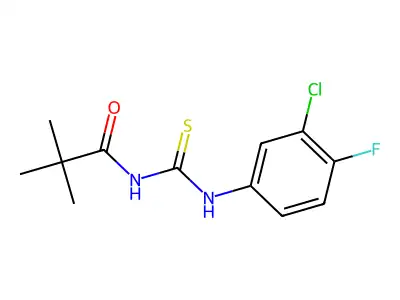 N-[(3-chloro-4-fluorophenyl)carbamothioyl]-2,2-dimethylpropanamide structure