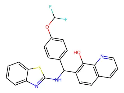 7-((Benzo[d]thiazol-2-ylamino)(4-(difluoromethoxy)phenyl)methyl)quinolin-8-ol structure
