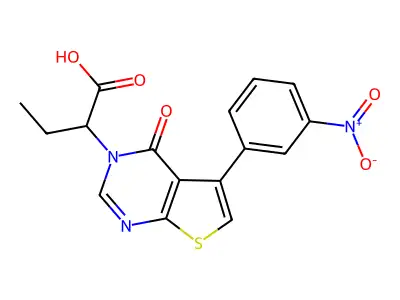 2-(5-{3-nitrophenyl}-4-oxothieno[2,3-d]pyrimidin-3(4H)-yl)butanoic acid structure