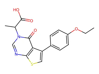 2-[5-(4-ethoxyphenyl)-4-oxo-3H,4H-thieno[2,3-d]pyrimidin-3-yl]propanoic acid structure