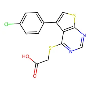 {[5-(4-Chlorophenyl)thieno[2,3-d]pyrimidin-4-yl]sulfanyl}acetic acid structure