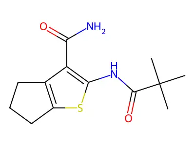 2-[(2,2-dimethylpropanoyl)amino]-5,6-dihydro-4H-cyclopenta[b]thiophene-3-carboxamide structure