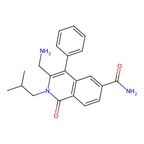 3-(Aminomethyl)-2-isobutyl-1-oxo-4-phenyl-1,2-dihydroisoquinoline-6-carboxamide structure