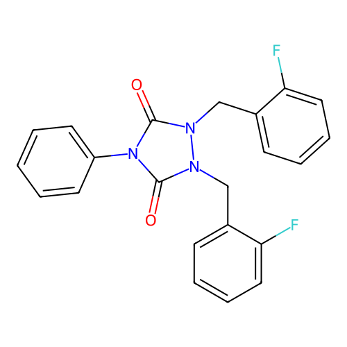1,2-Bis-(2-fluoro-benzyl)-4-phenyl-[1,2,4]triazolidine-3,5-dione structure