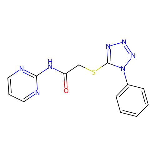 2-[(1-phenyl-1H-tetrazol-5-yl)sulfanyl]-N-(pyrimidin-2-yl)acetamide structure