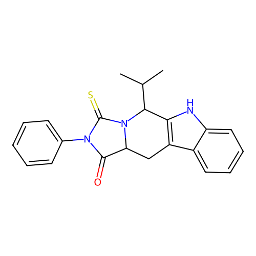 2-phenyl-5-(propan-2-yl)-3-thioxo-2,3,5,6,11,11a-hexahydro-1H-imidazo[1',5':1,6]pyrido[3,4-b]indol-1-one structure