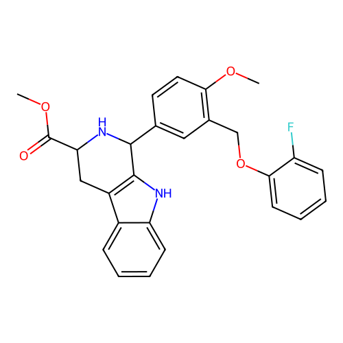 methyl 1-(3-((2-fluorophenoxy)methyl)-4-methoxyphenyl)-2,3,4,9-tetrahydro-1H-pyrido[3,4-b]indole-3-carboxylate structure