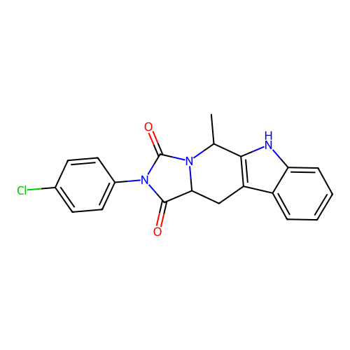 2-(4-chlorophenyl)-5-methyl-5,6,11,11a-tetrahydro-1H-imidazo[1',5':1,6]pyrido[3,4-b]indole-1,3(2H)-dione structure