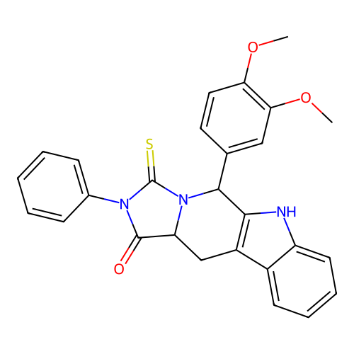 5-(3,4-dimethoxyphenyl)-2-phenyl-3-thioxo-2,3,5,6,11,11a-hexahydro-1H-imidazo[1',5':1,6]pyrido[3,4-b]indol-1-one structure