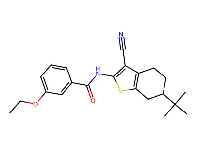 N-(6-tert-butyl-3-cyano-4,5,6,7-tetrahydro-1-benzothiophen-2-yl)-3-ethoxybenzamide structure