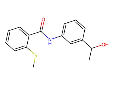 N-[3-(1-hydroxyethyl)phenyl]-2-methylsulfanylbenzamide structure