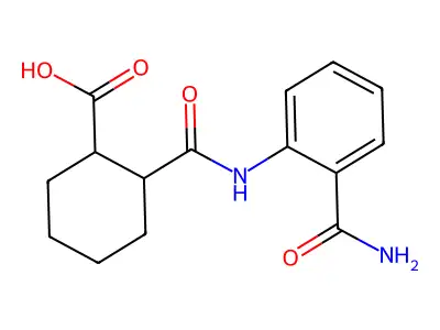2-{[2-(Aminocarbonyl)anilino]carbonyl}cyclohexanecarboxylic acid structure