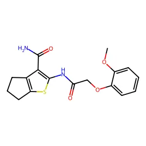 2-[[2-(2-methoxyphenoxy)acetyl]amino]-5,6-dihydro-4H-cyclopenta[b]thiophene-3-carboxamide structure