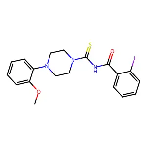 2-iodo-N-{[4-(2-methoxyphenyl)-1-piperazinyl]carbothioyl}benzamide structure