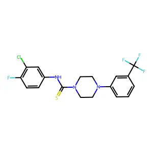 N-(3-chloro-4-fluorophenyl)-4-[3-(trifluoromethyl)phenyl]piperazine-1-carbothioamide structure