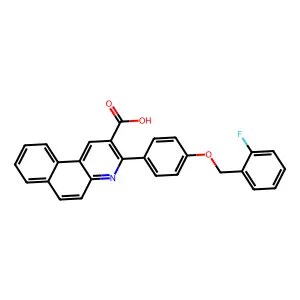 3-{4-[(2-Fluorophenyl)methoxy]phenyl}benzo[f]quinoline-2-carboxylic acid structure