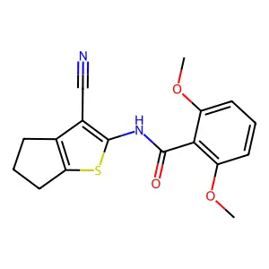 N-(3-cyano-5,6-dihydro-4H-cyclopenta[b]thiophen-2-yl)-2,6-dimethoxybenzamide structure