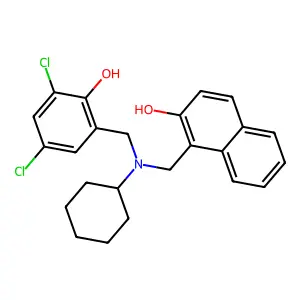 1-({Cyclohexyl[(3,5-dichloro-2-hydroxyphenyl)methyl]amino}methyl)naphthalen-2-ol structure