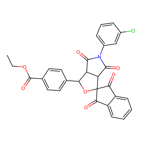 ethyl 4-[5-(3-chlorophenyl)-1',3',4,6-tetraoxo-1',3,3',3a,4,5,6,6a-octahydrospiro[furo[3,4-c]pyrrole-1,2'-inden]-3-yl]benzoate structure