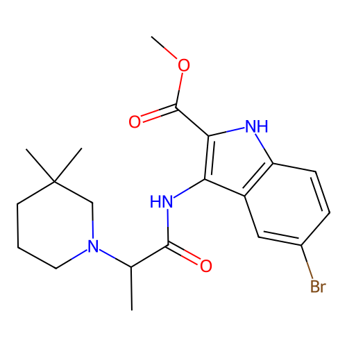 methyl 5-bromo-3-(2-(3,3-dimethylpiperidin-1-yl)propanamido)-1H-indole-2-carboxylate structure