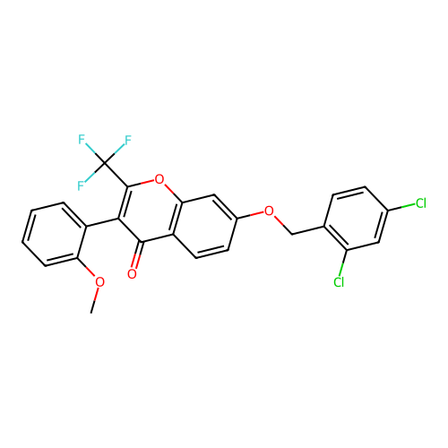 7-[(2,4-dichlorophenyl)methoxy]-3-(2-methoxyphenyl)-2-(trifluoromethyl)chromen-4-one structure