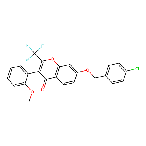 7-((4-chlorobenzyl)oxy)-3-(2-methoxyphenyl)-2-(trifluoromethyl)-4H-chromen-4-one structure