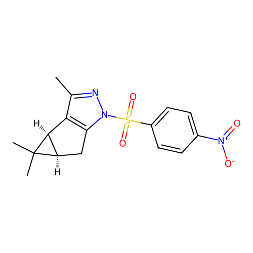 (3bS,4aR)-3,4,4-trimethyl-1-((4-nitrophenyl)sulfonyl)-3b,4,4a,5-tetrahydro-1H-cyclopropa[3,4]cyclopenta[1,2-c]pyrazole structure