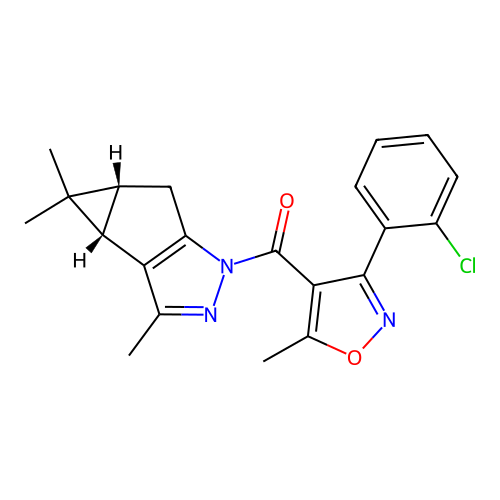 (3-(2-chlorophenyl)-5-methylisoxazol-4-yl)((3bS,4aR)-3,4,4-trimethyl-3b,4,4a,5-tetrahydro-1H-cyclopropa[3,4]cyclopenta[1,2-c]pyrazol-1-yl)methanone structure