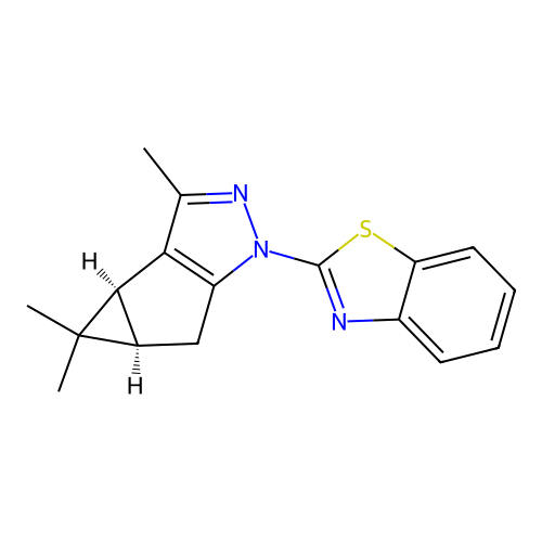 (3bS,4aR)-1-(1,3-benzothiazol-2-yl)-3,4,4-trimethyl-3b,4,4a,5-tetrahydro-1H-cyclopropa[3,4]cyclopenta[1,2-c]pyrazole structure
